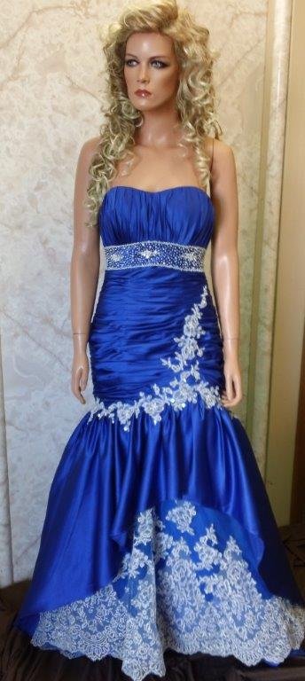Bright Blue dress with silver beaded applique